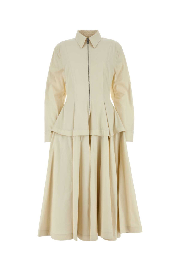 Bottega Veneta Sand Cotton Blend Shirt Dress In Beige
