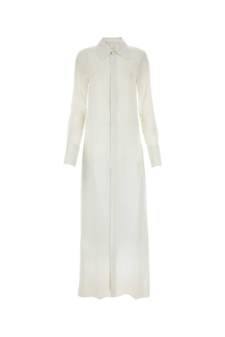 Ami Alexandre Mattiussi Ami Paris Chalk Crepe Shirt Dress In White