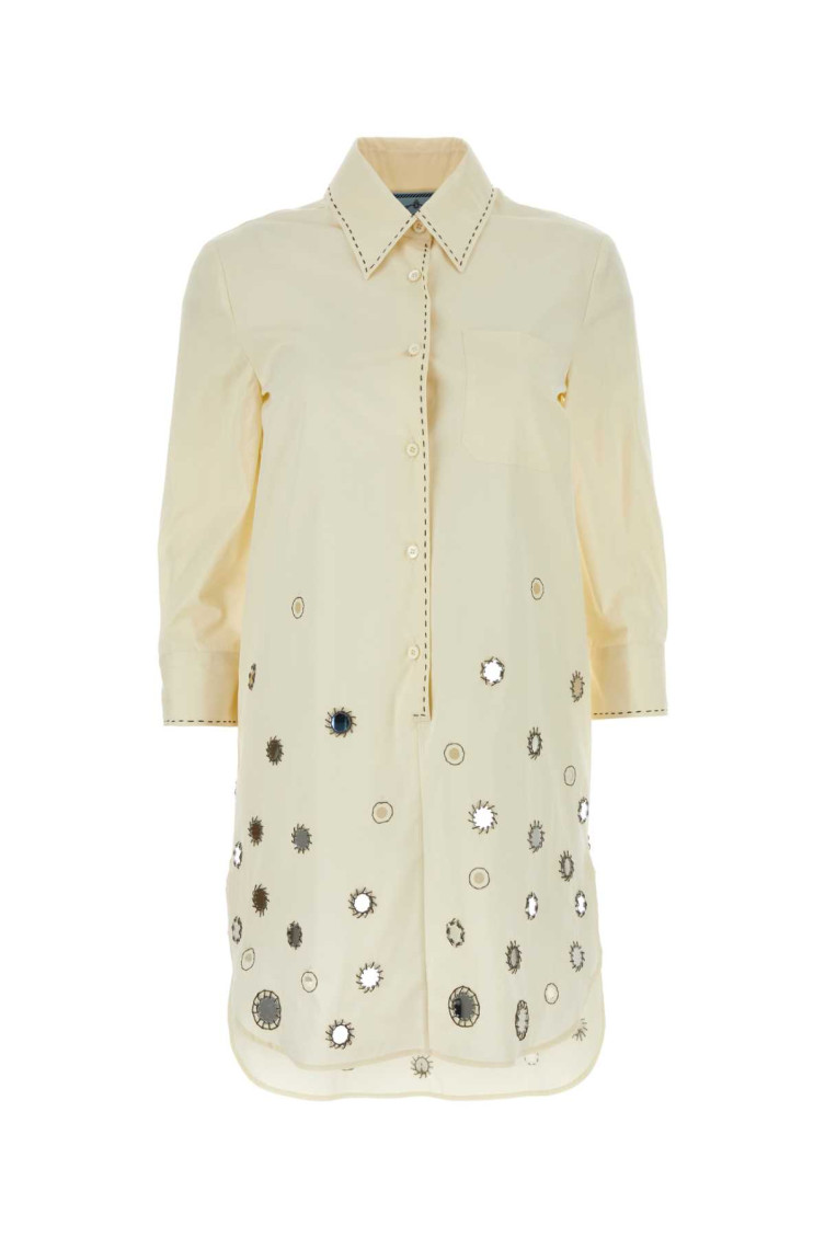 Prada Abito Chemisier In Cotone Sabbia Donna In Beige