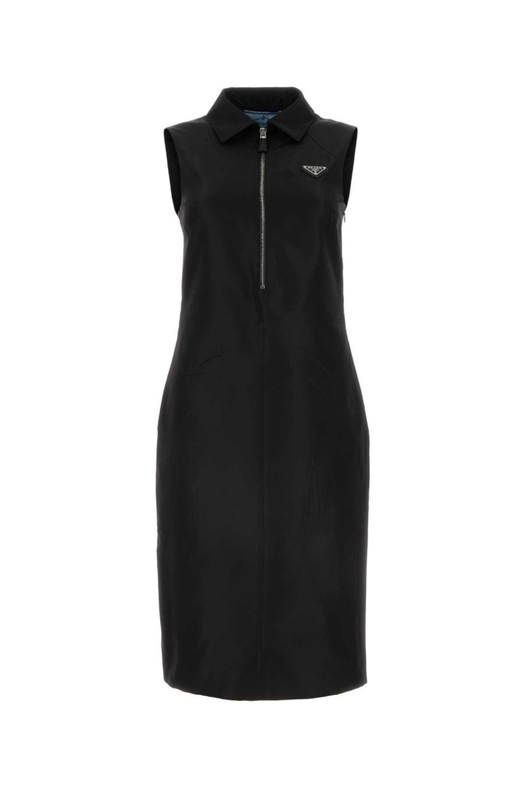 Prada Half-zip Silk-blend Midi Dress In Black | ModeSens