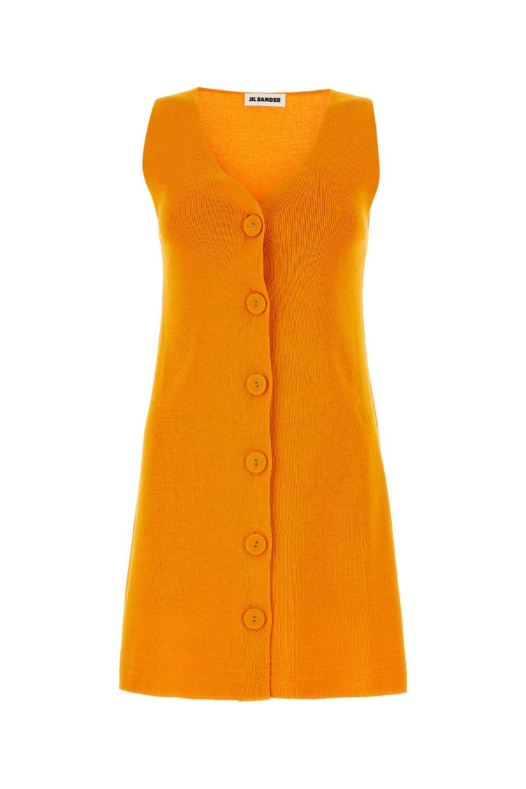 Jil Sander Sleeveless V-neck Ribbed Knit Dress In Orange