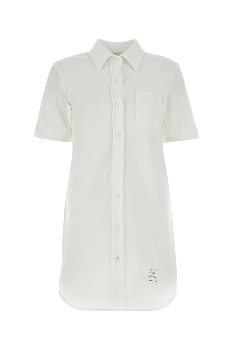 Shop Thom Browne White Piquet Mini Shirt Dress