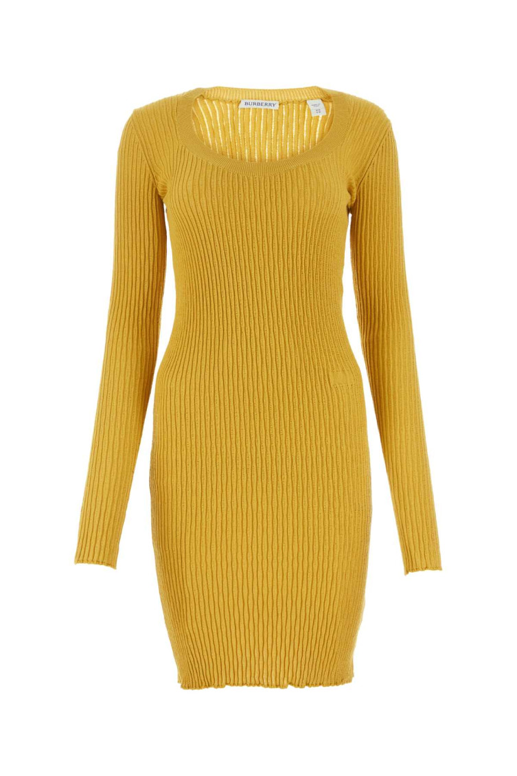 Burberry Mustard Stretch Wool Blend Dress In Yellow