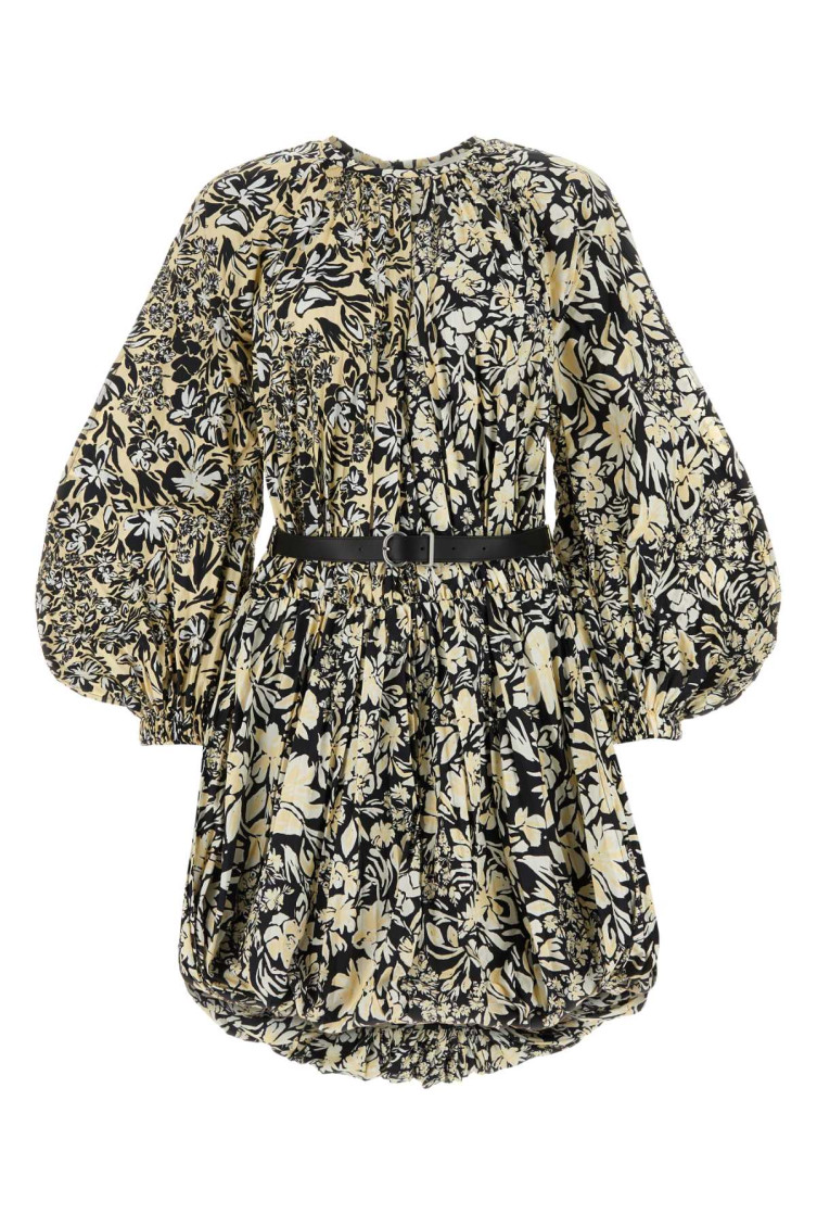 Jil Sander Printed Taffeta Mini Dress W/belt In Multicolor
