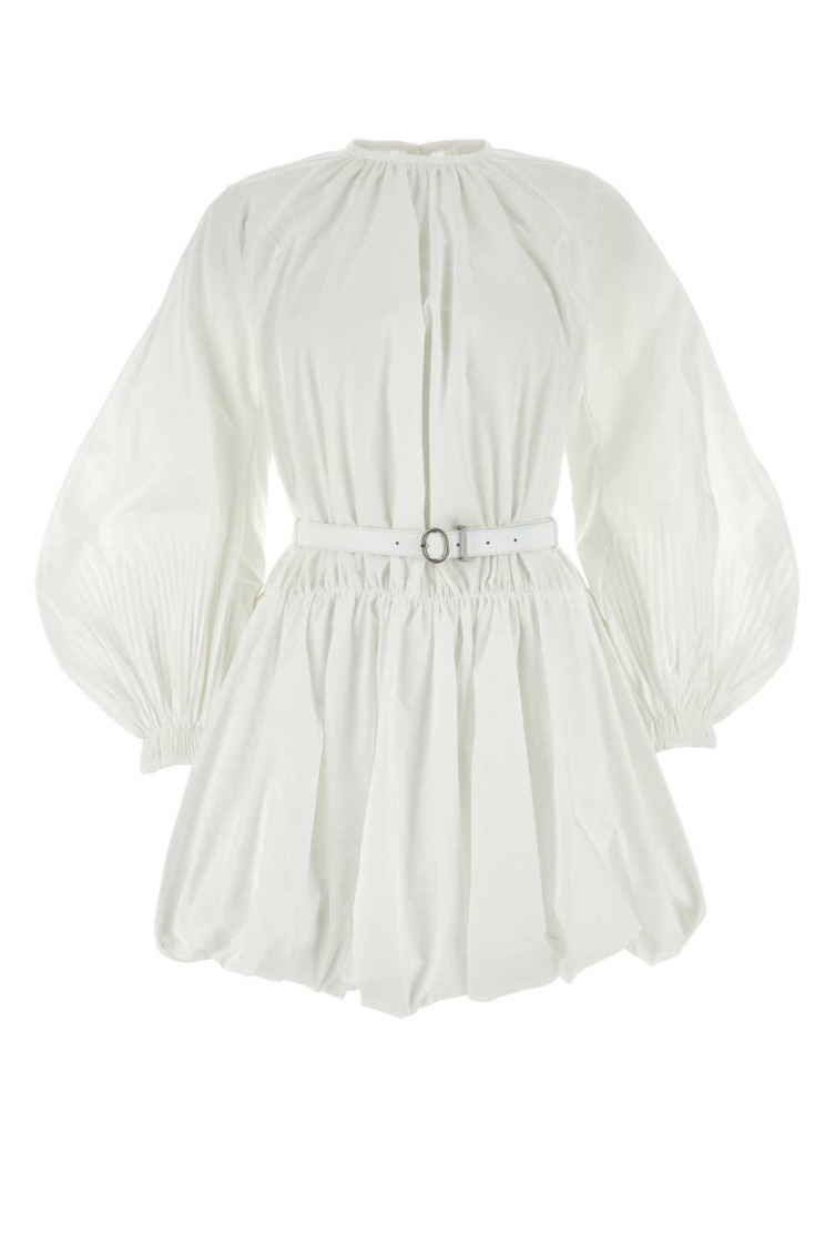 Jil Sander Leather-trimmed Cotton Poplin Minidress In White