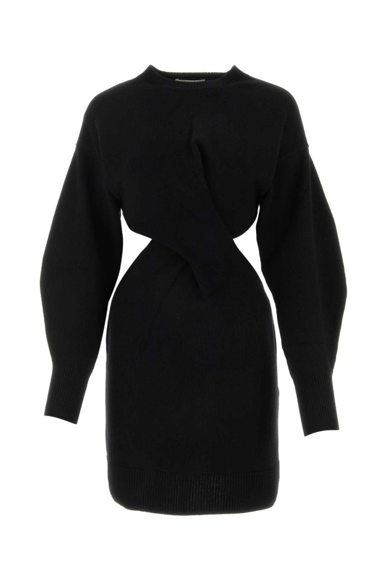 Alexander Mcqueen Mini Wool Twisted Dress In Black