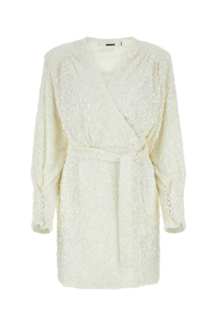 Rotate Birger Christensen Rotate Sequin Embroidered Wrap Dress In White