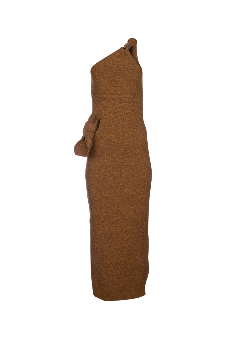 Shop Jacquemus Brown La Robe Maille Noeud Dress