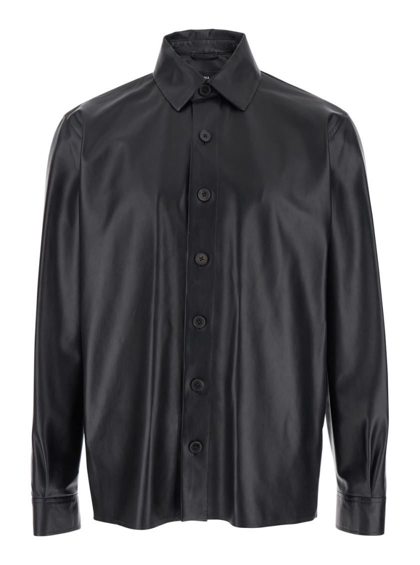 Arma Black Classic Collar Leather Shirt In Black