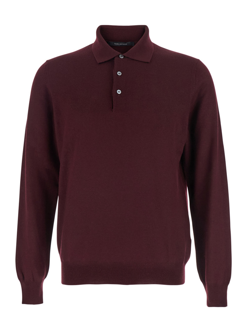Tagliatore Bordeaux Long-sleeved Polo Shirt In Brown