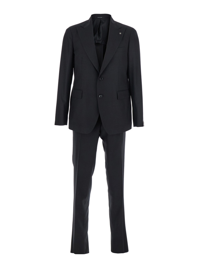 Tagliatore Black Single-breasted Suit With Jacket And Vest In Blue