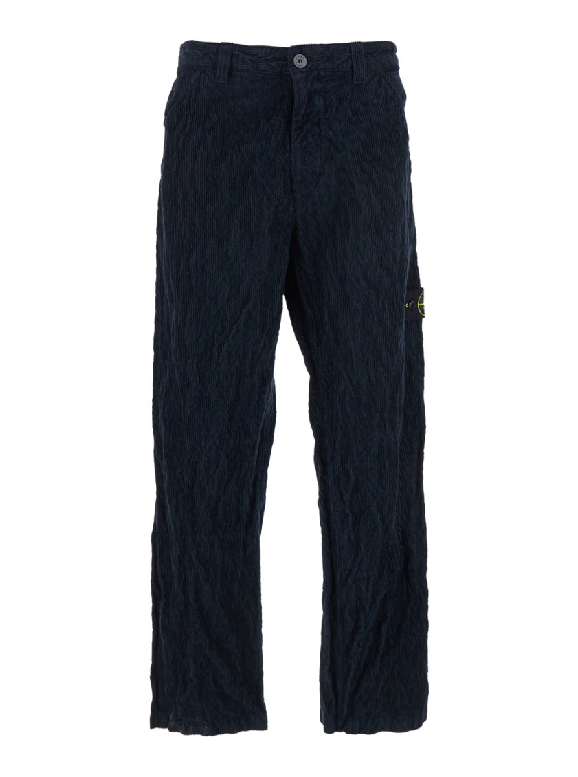 Stone Island Straight Textured Fabric Trousers With Belt Loops In Blue