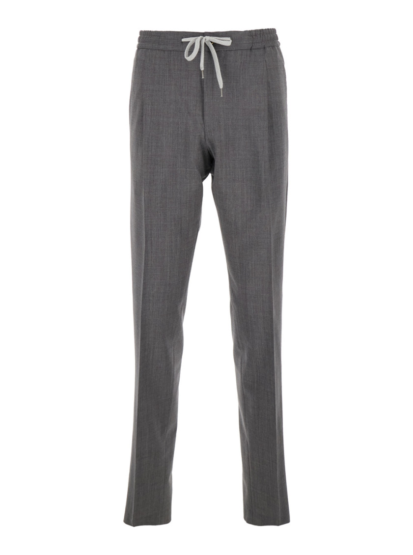 Pt Torino Grey Drawstring Waist Trousers In Gray
