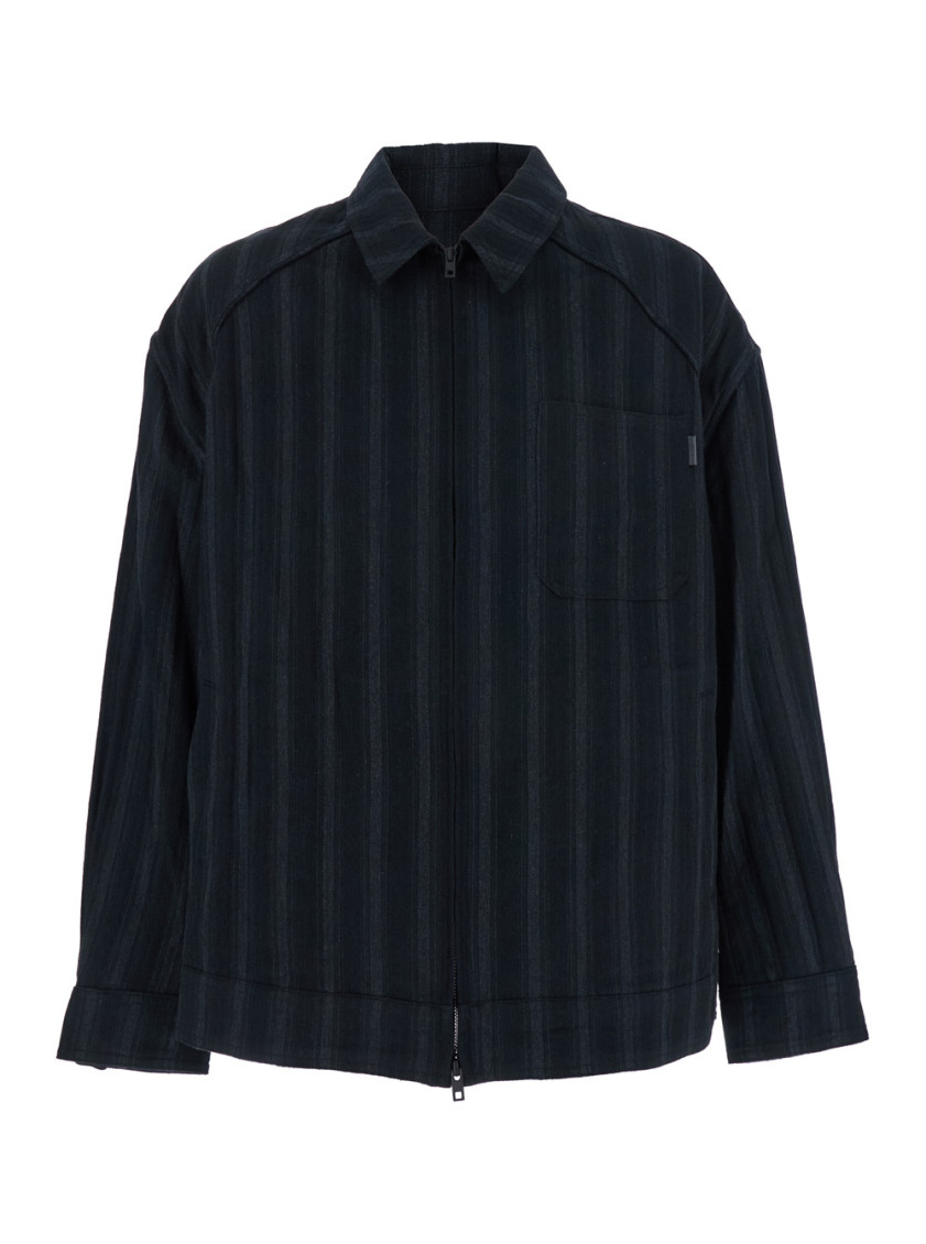Juunj Wool Cotton Stripe Blouson Shirts In Black