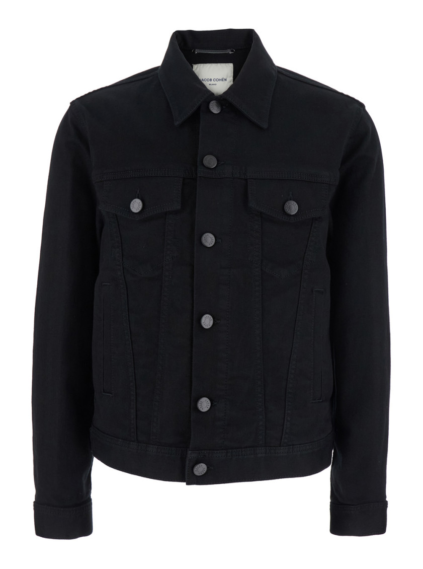 Jacob Cohen Black Classic Collar Denim Jacket In Black