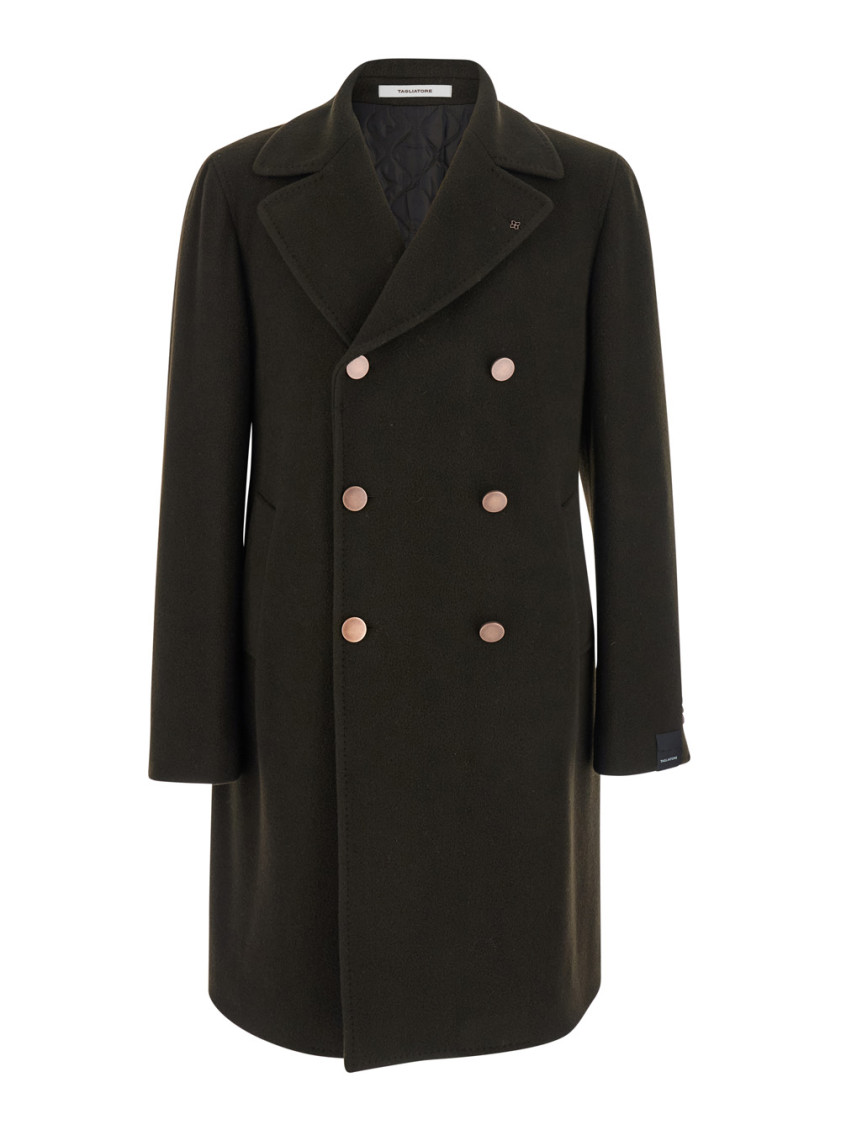 Tagliatore Brown Double Breasted Wool Coat In Green