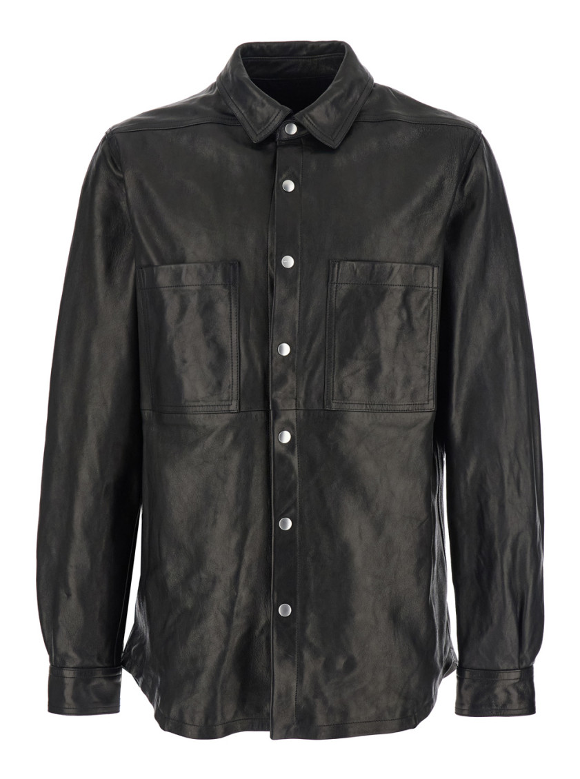 Rick Owens Black Classic Collar Leather Shirt In Black