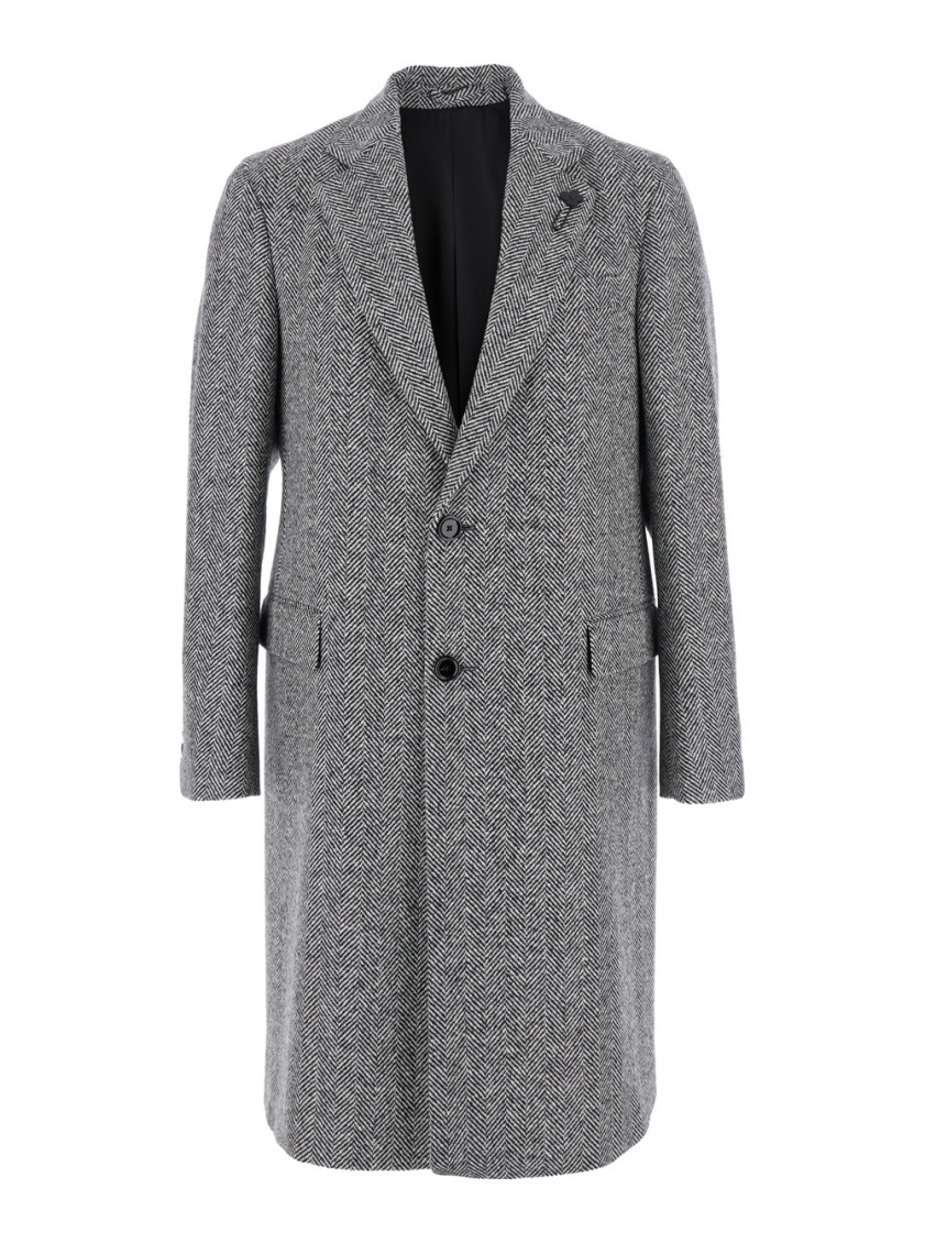 Lardini Herringbone Single-breasted Coat In Gray