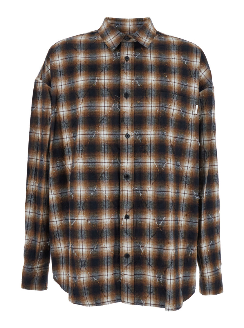 Juunj Argyle Damaged Check Loose Fit Shirts In Multi