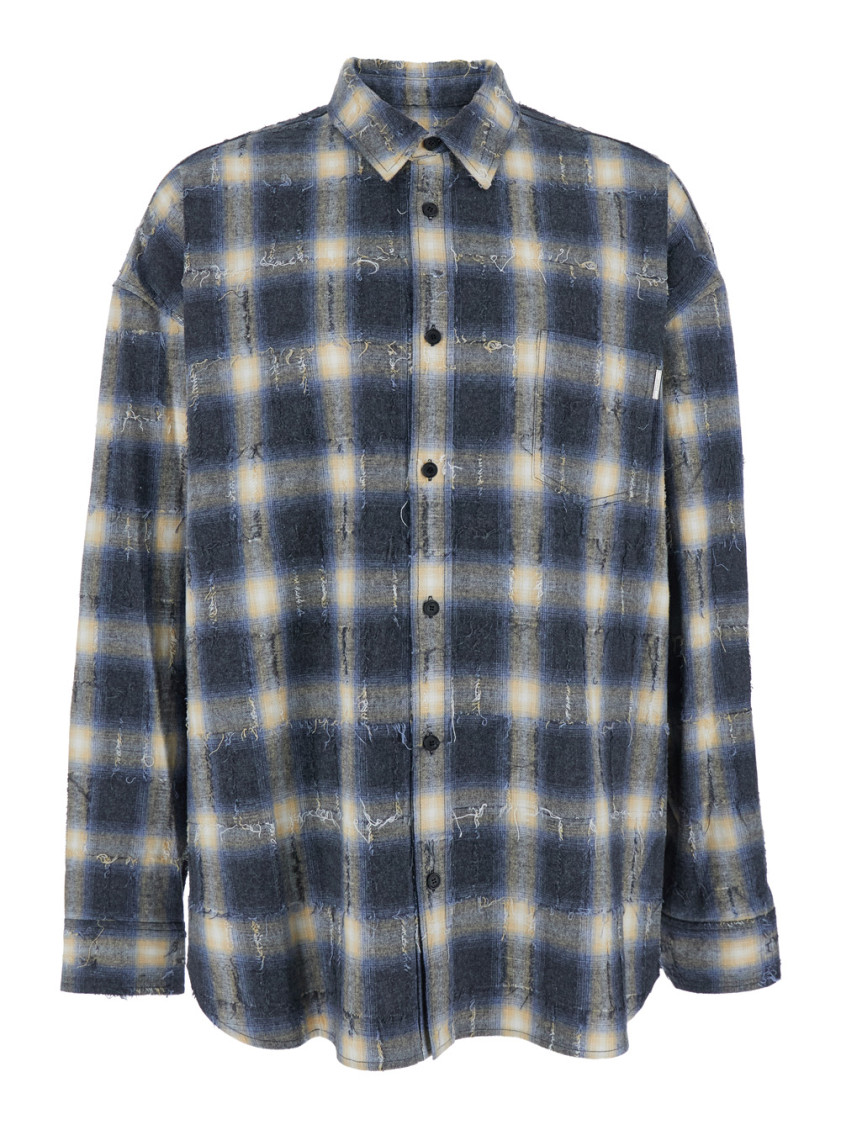 Juunj Multicolor Shirt With Classic Collar And All-over Check Motif In Cotton Man In Multi