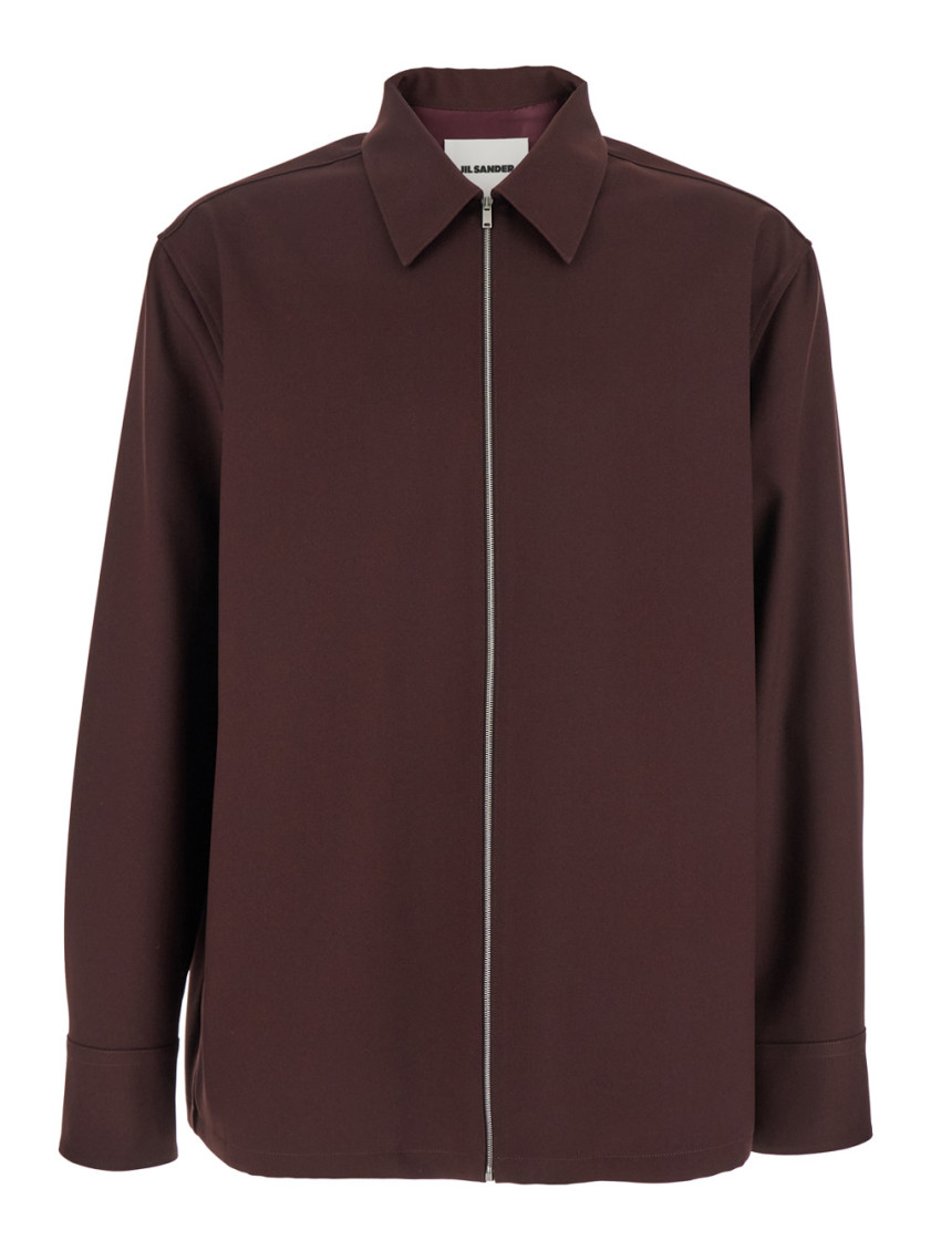 Jil Sander Bordeaux Shirt With Classic Collar And Front Zip Closure In Brown