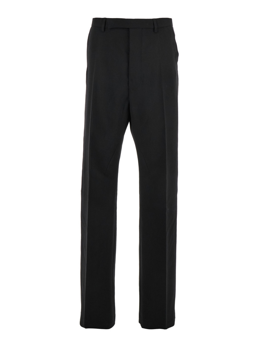 Rick Owens Wide-leg Tailored Wool Pants With Pleat Detail In Black