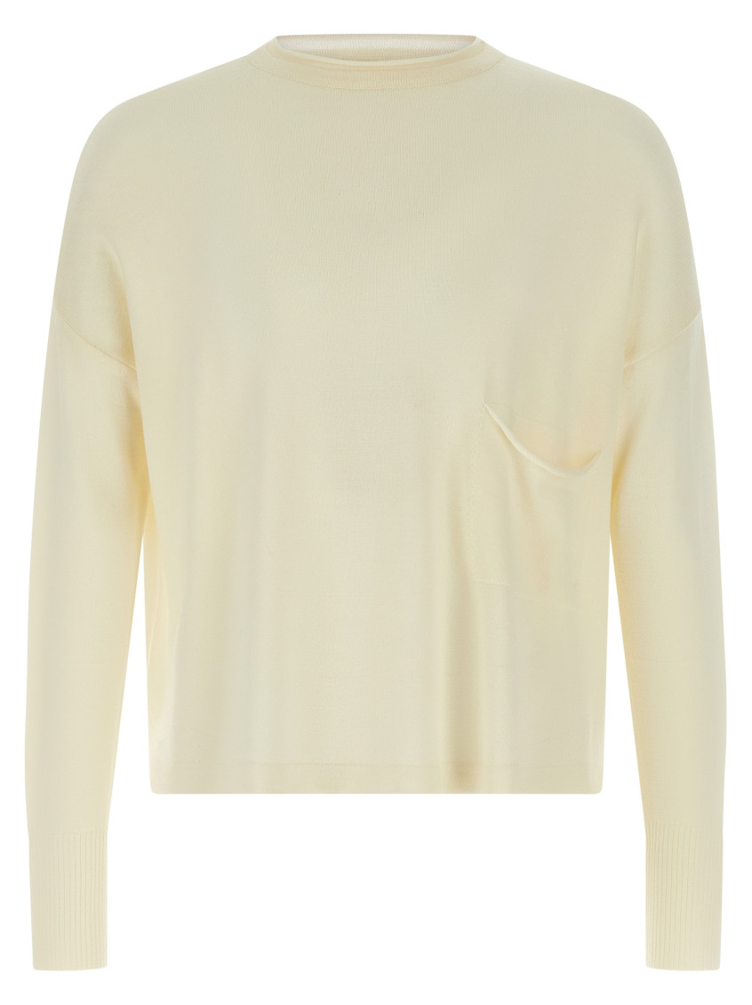 Ma'ry'ya Wool Sweater With Relaxed Fit And Chest Pocket In Neutral