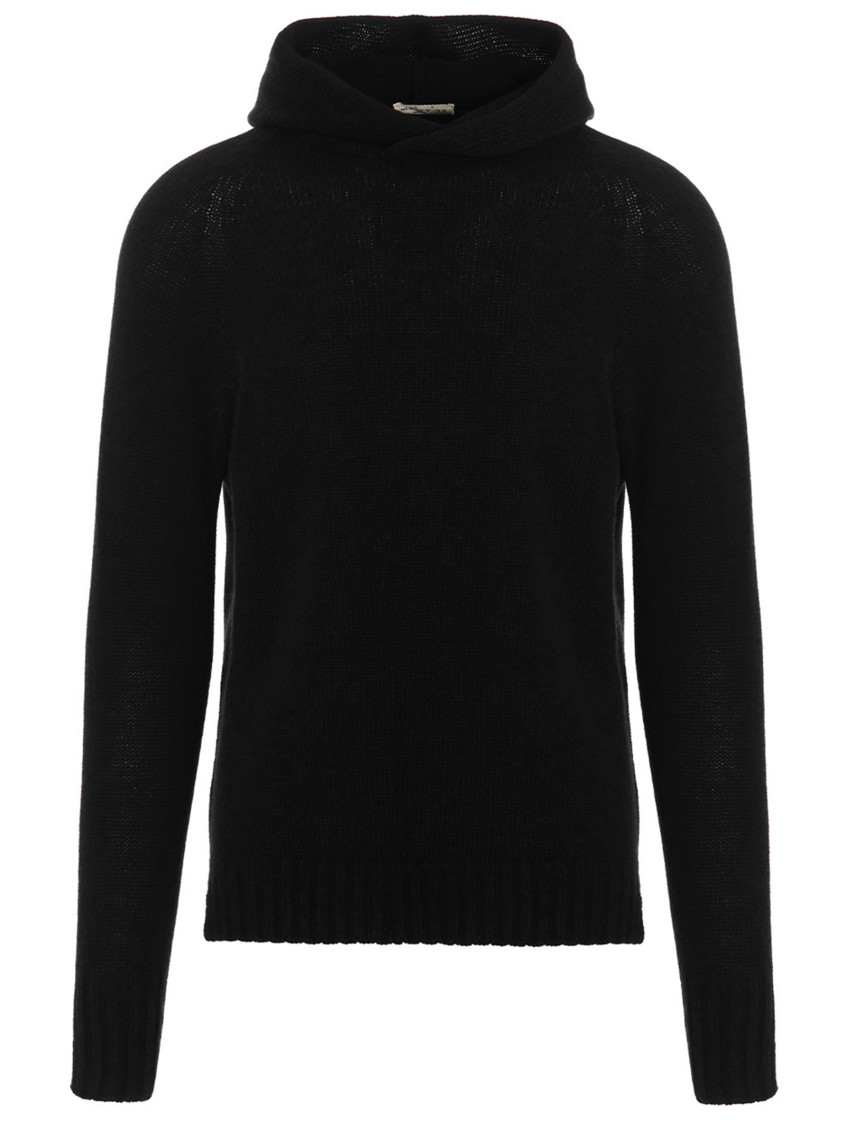 Ma'ry'ya Hooded Sweater With Side Splits And Long Cuffed Sleeves In Black