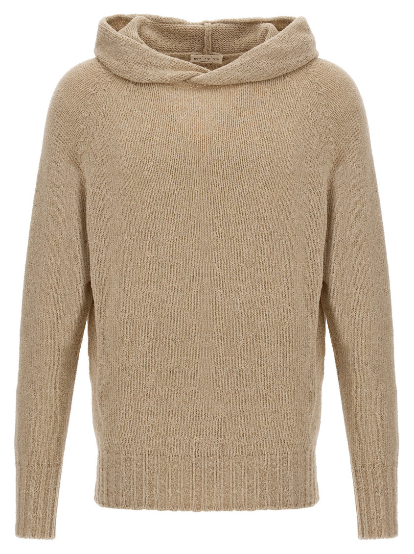 Ma'ry'ya Cashmere Blend Wool Hooded Sweater With Side Splits And Cuffed Sleeves In Brown