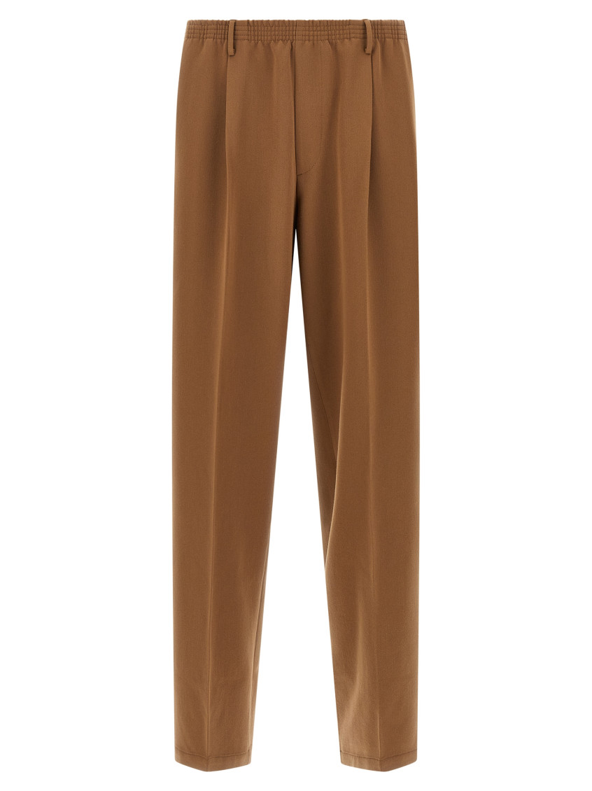 Cellar Door Pleated Elastic-waistband Trousers In Brown