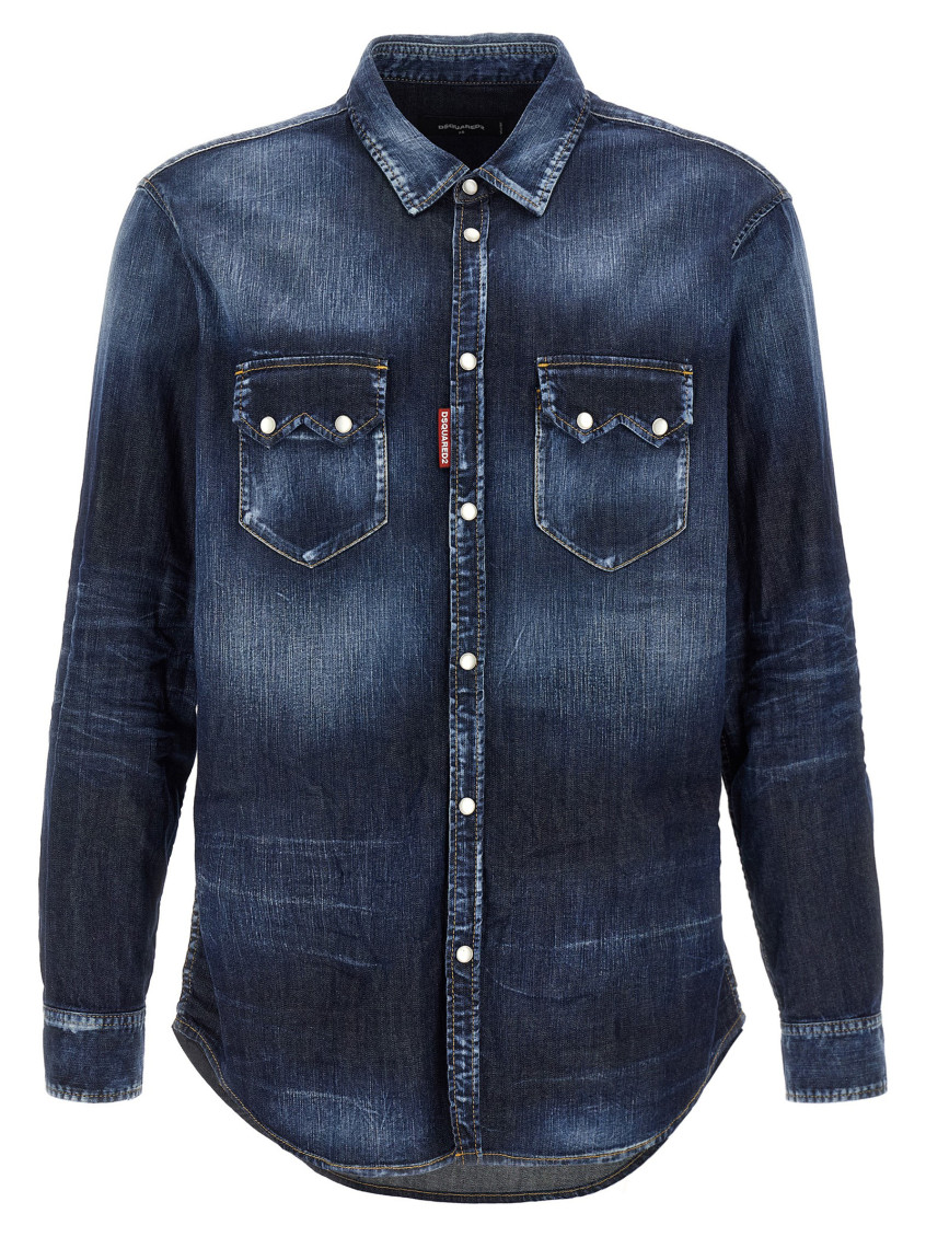 Dsquared2 Relaxed Fit Denim Shirt With Vintage Wash In Blue