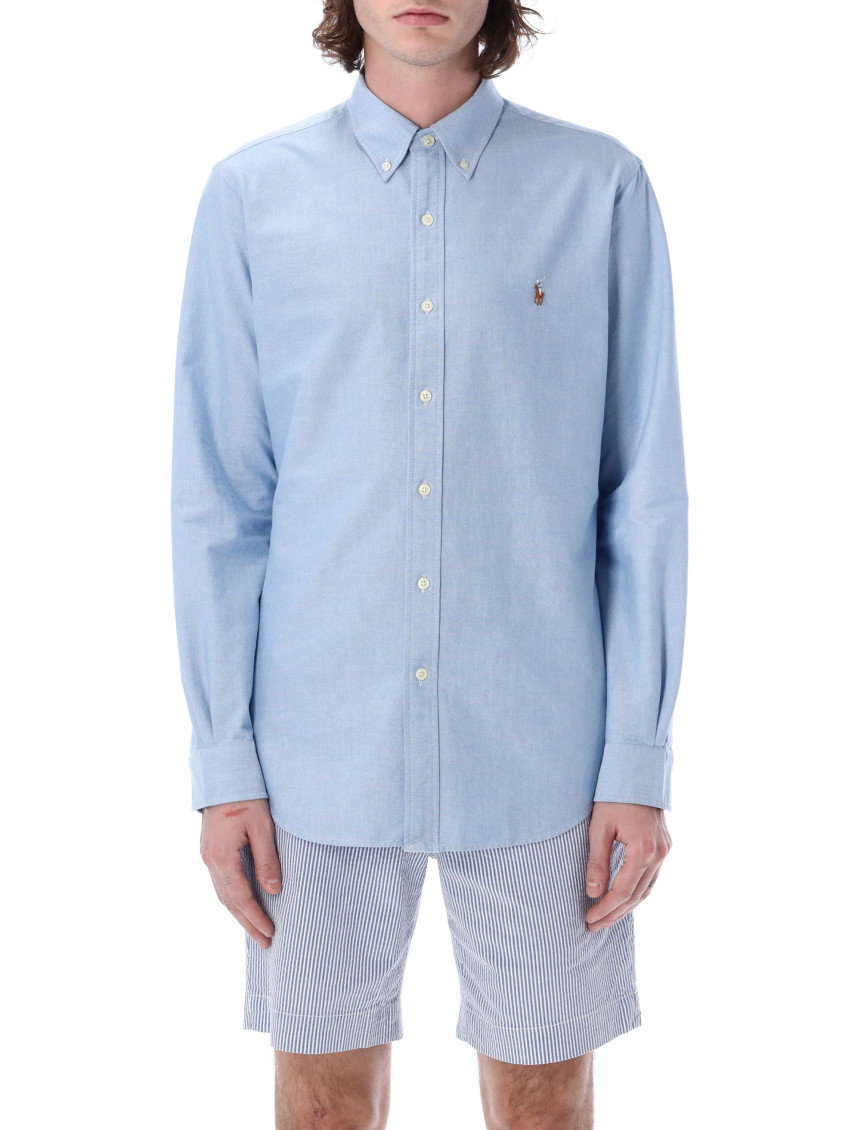Shop Polo Ralph Lauren Light Blue Embroidered Logo Shirt