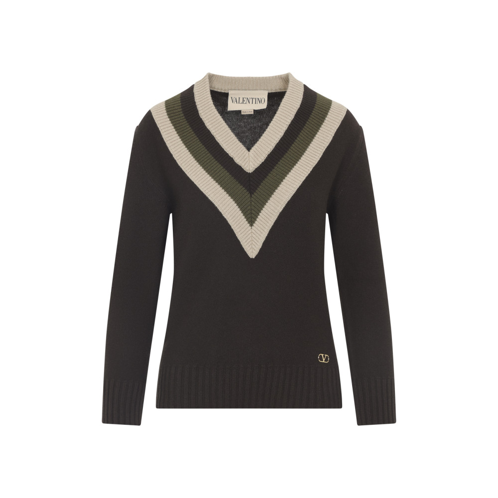 Valentino V-neck Sweater In Wool And Cashmere In Black