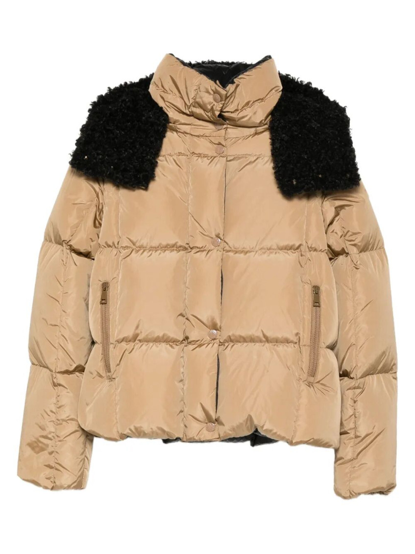 Moncler Brown Quilted Jacket In Gold