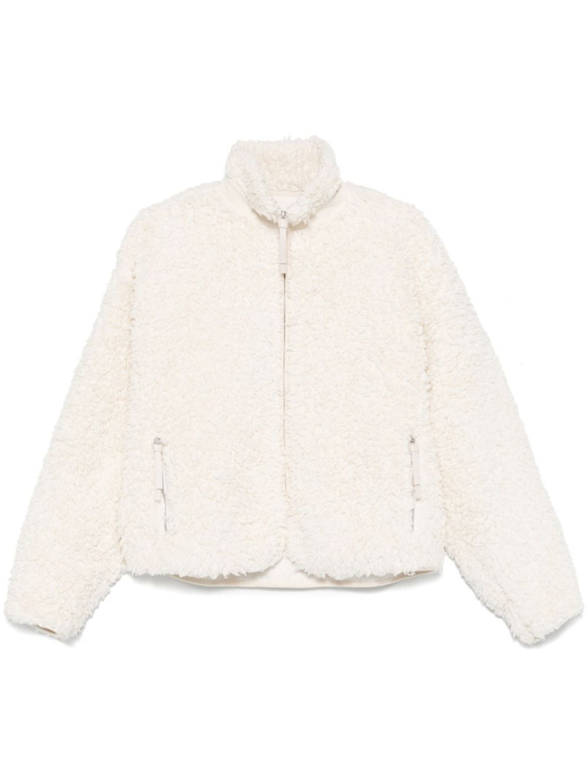Jil Sander Textured High Collar Long Sleeve Jacket In White