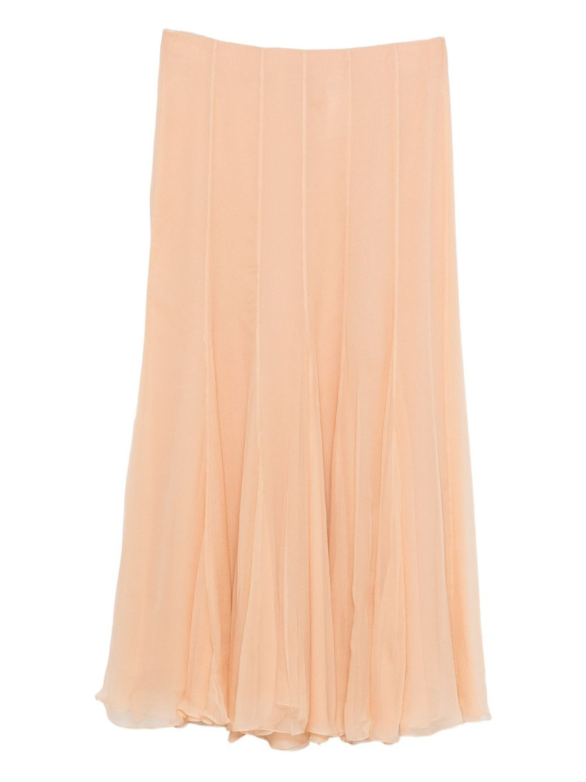 Chloé Long Pleated Silk Skirt With Ruffled Hem In Neutral