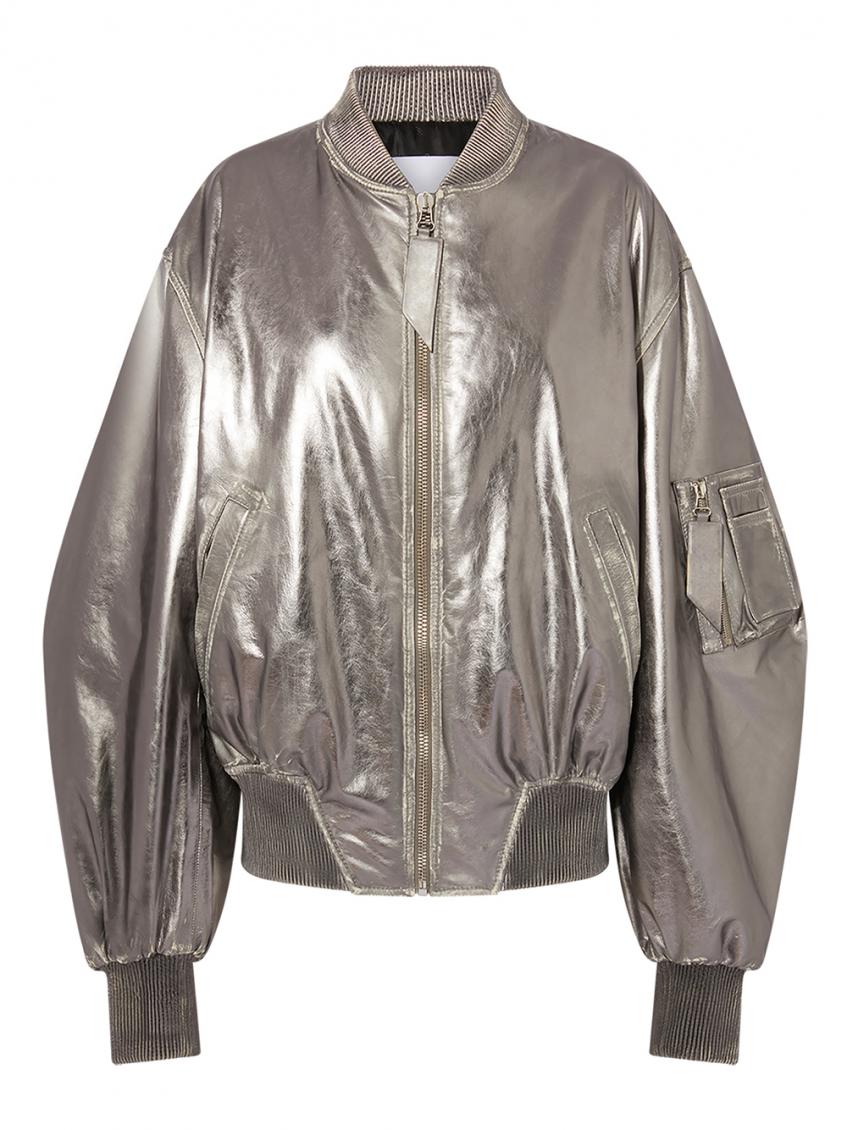 Attico Mirror-like Leather Anja Bomber With Vintage Effect In Silver