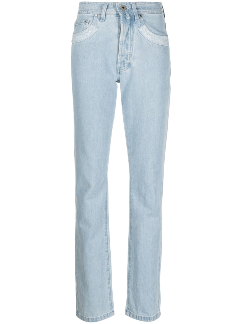 032c Double Shift Ripped-patch Straight-leg Jeans In Sky Blue