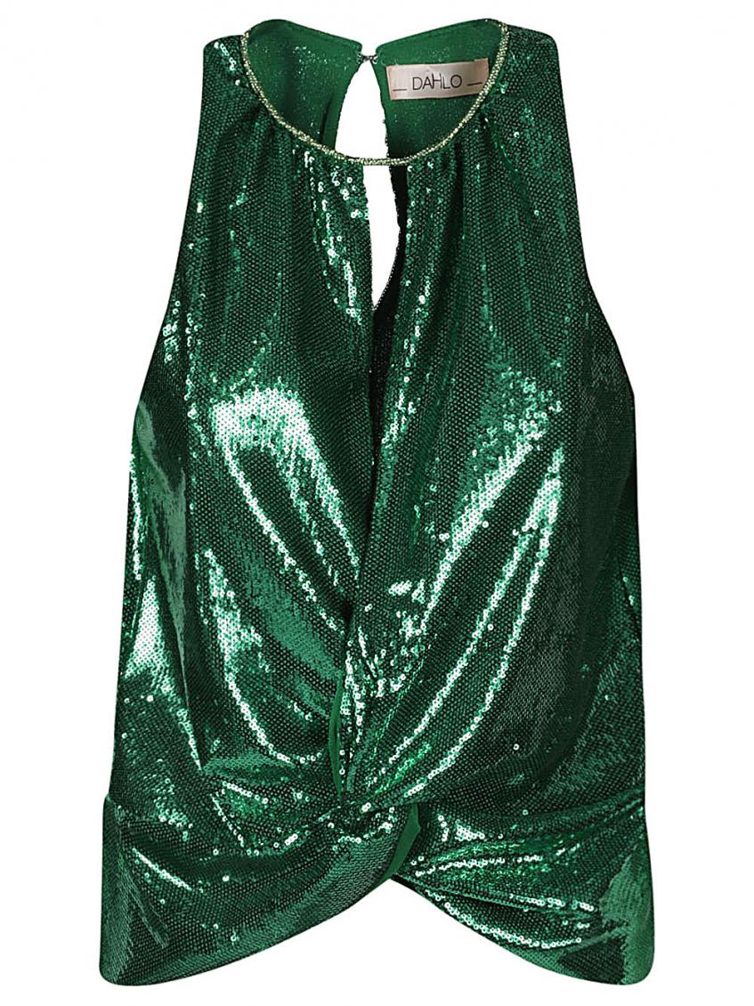 Dahlo Sequin Cropped Top In Dark Green