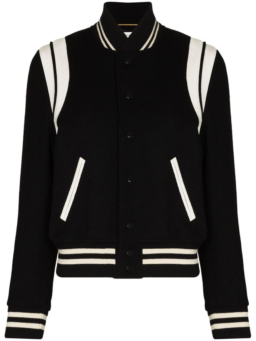 Saint Laurent Teddy Leather-trimmed Recycled Wool-blend Bomber Jacket In Black