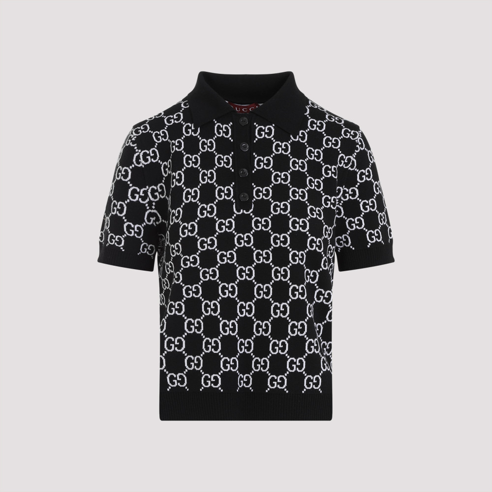 Shop Gucci Black Gg Wool Jacquard Polo Shirt