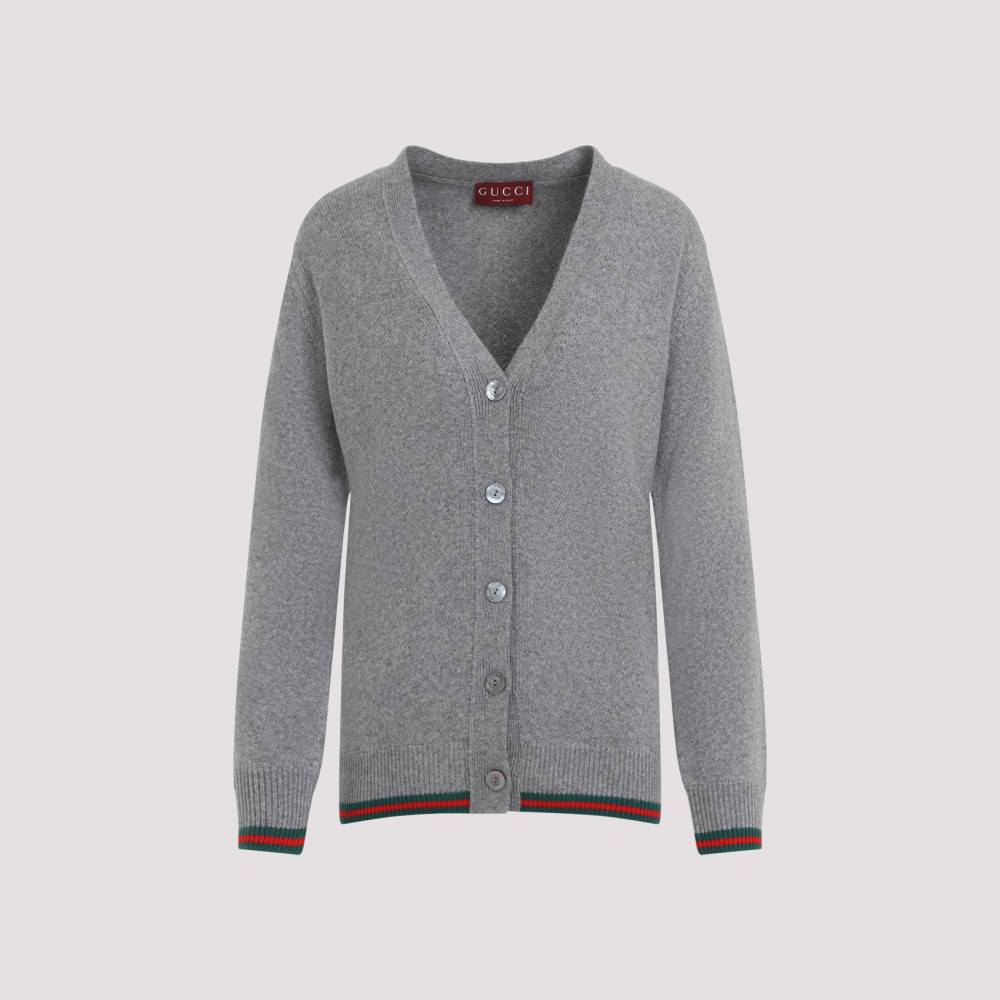 Shop Gucci Grey Wool Cardigan With Web
