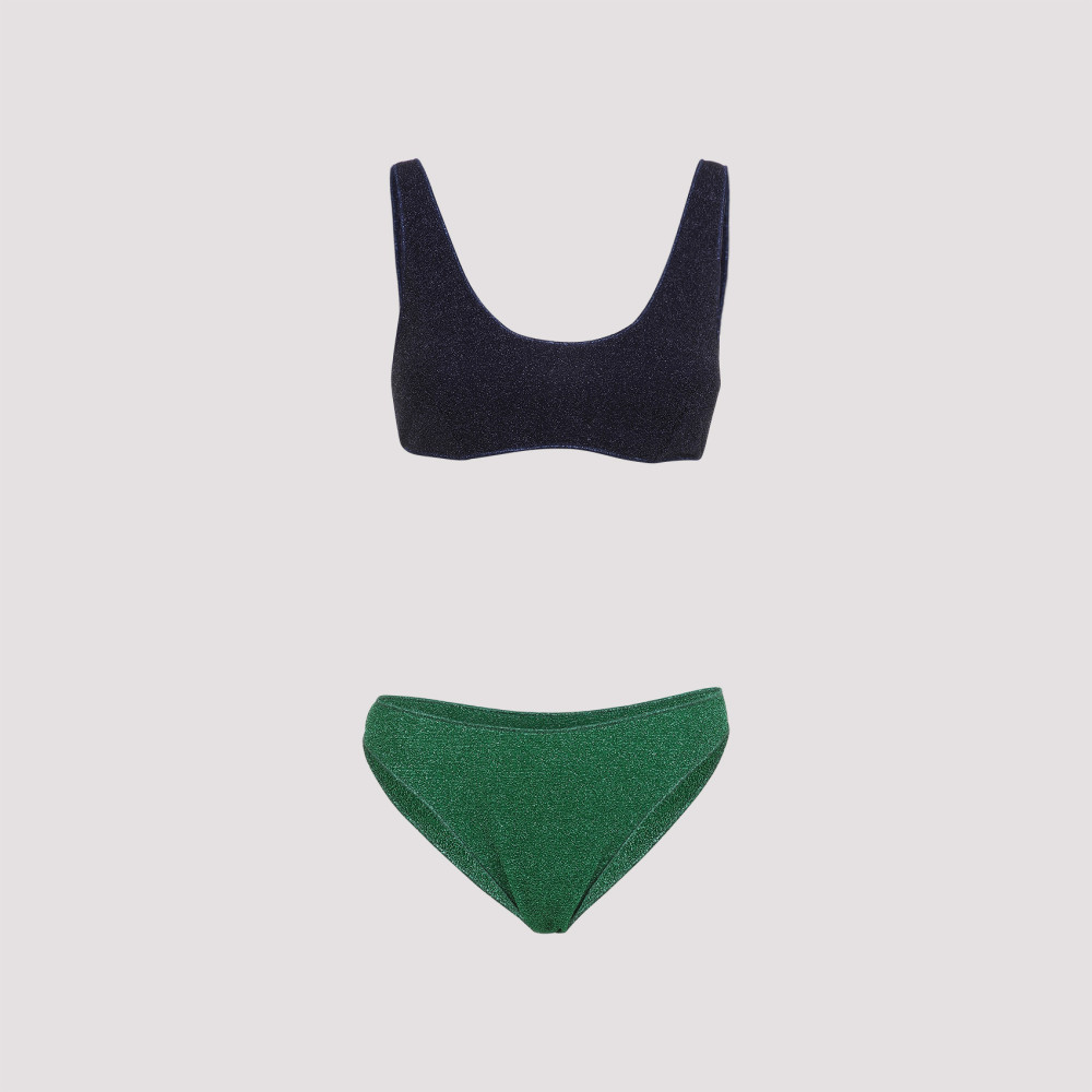 Oseree Oséree Emerald And Night Blue Glittery Two-piece Bikini In Multicolor