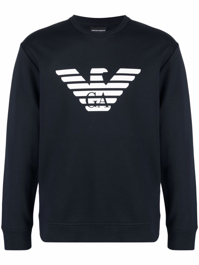 Emporio Armani Cotton Blend Crewneck Sweatshirt In Blue