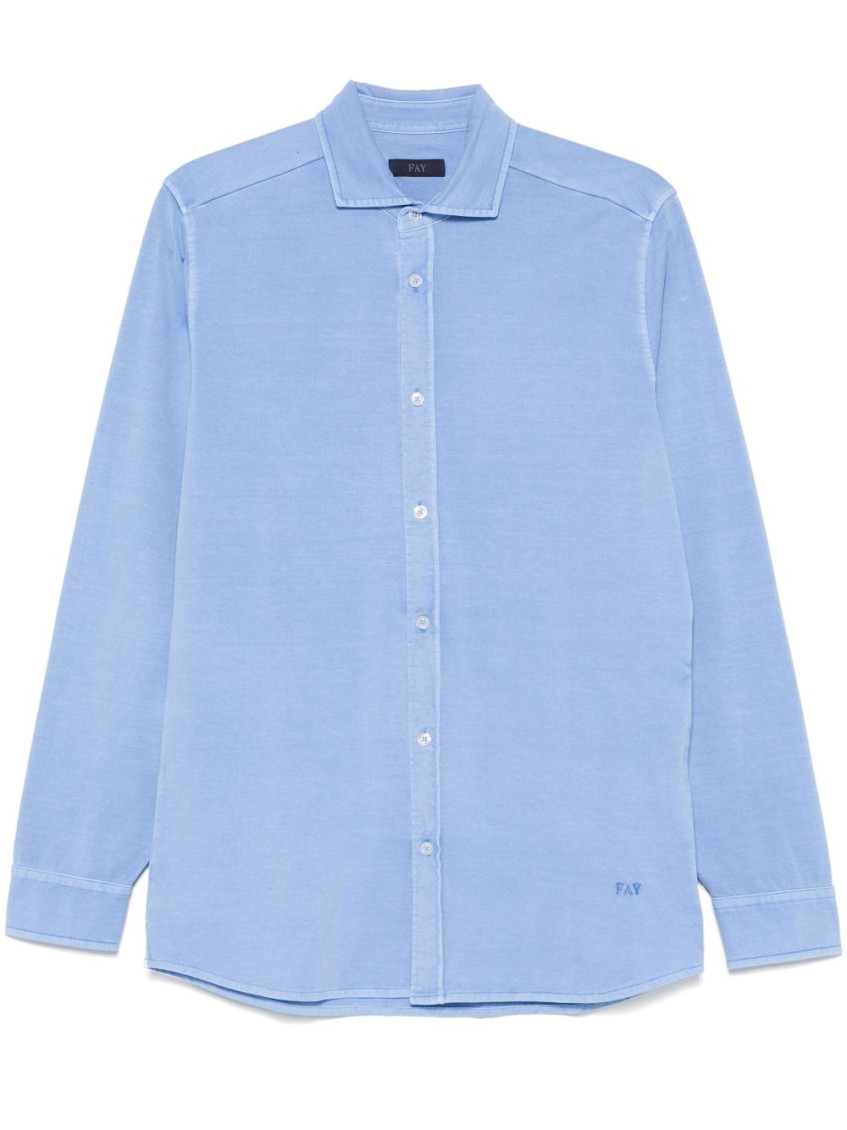 Fay Tailored Shirt With Cutaway Collar And Cuffed Sleeves In Light Blue