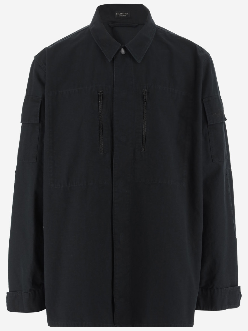 Balenciaga Dark Gray Shirt With Patched Chest Pockets In Ripstop Cotton Man In Dark Grey