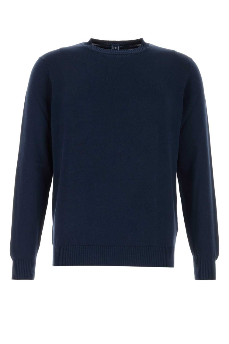 Fedeli Air Force Blue Cotton Sweater In Navy Blue
