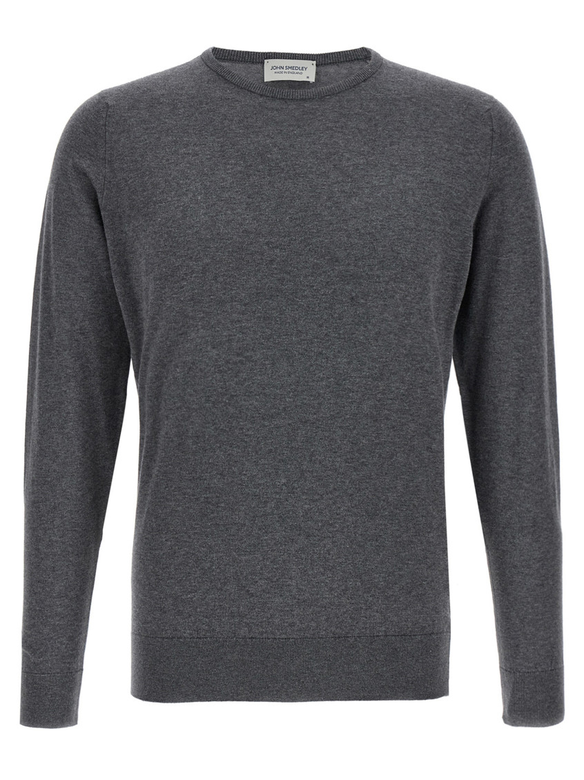 John Smedley Crew Neck Sweater With Ribbed Cuffs In Grey