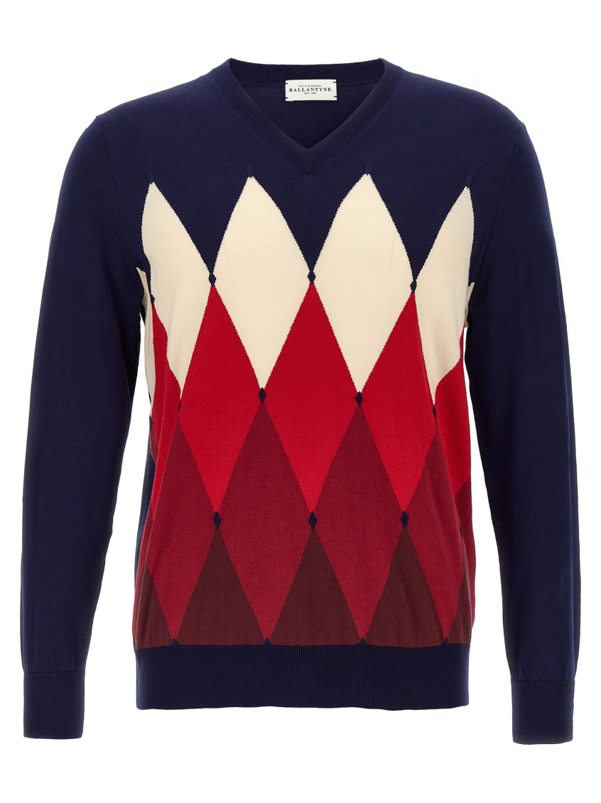 Ballantyne Blue Argyle Sweater In Blue