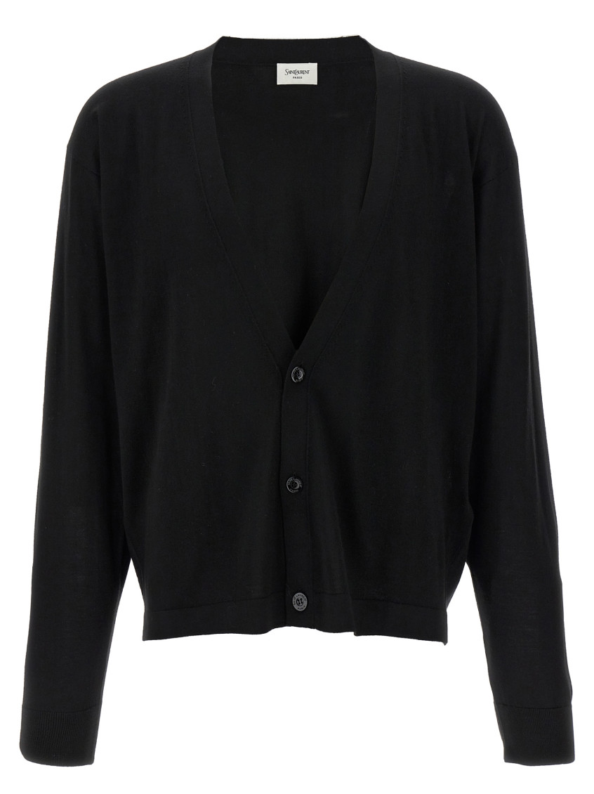 Saint Laurent Wool Cardigan With Long Sleeves And V-neckline In Black